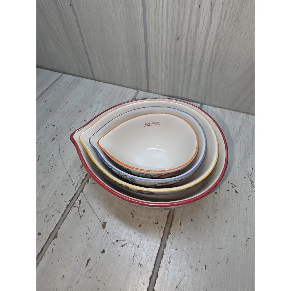 Pier 1 Imports Floral Hand Painted Stoneware Measuring Cups Set of 4 Baking